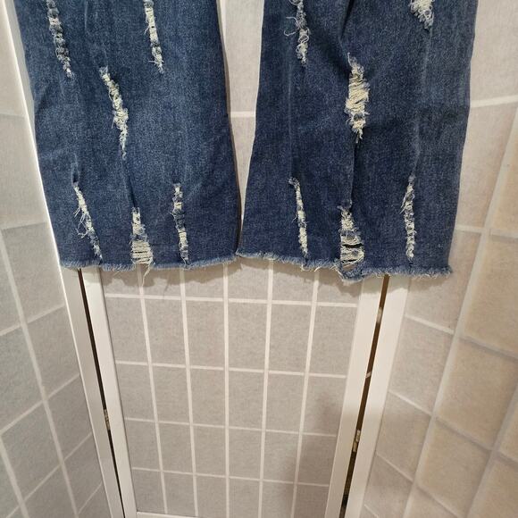 Ashley Stewart Distressed High Waist Frayed Flared Jeans Stretch Plus Size: 18 - Picture 8 of 10